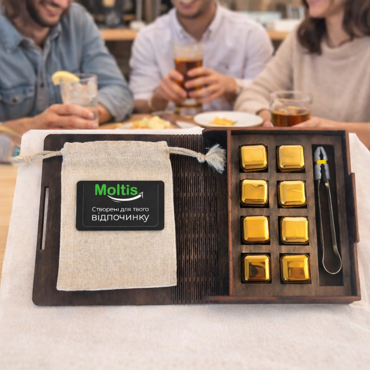 Кубики для віскі Moltis Relax Whiskey Stones Original Wood 8 шт з металу у золотому кольорі