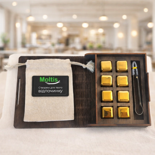 Кубики для віскі Moltis Relax Whiskey Stones Original Wood 8 шт з металу у золотому кольорі