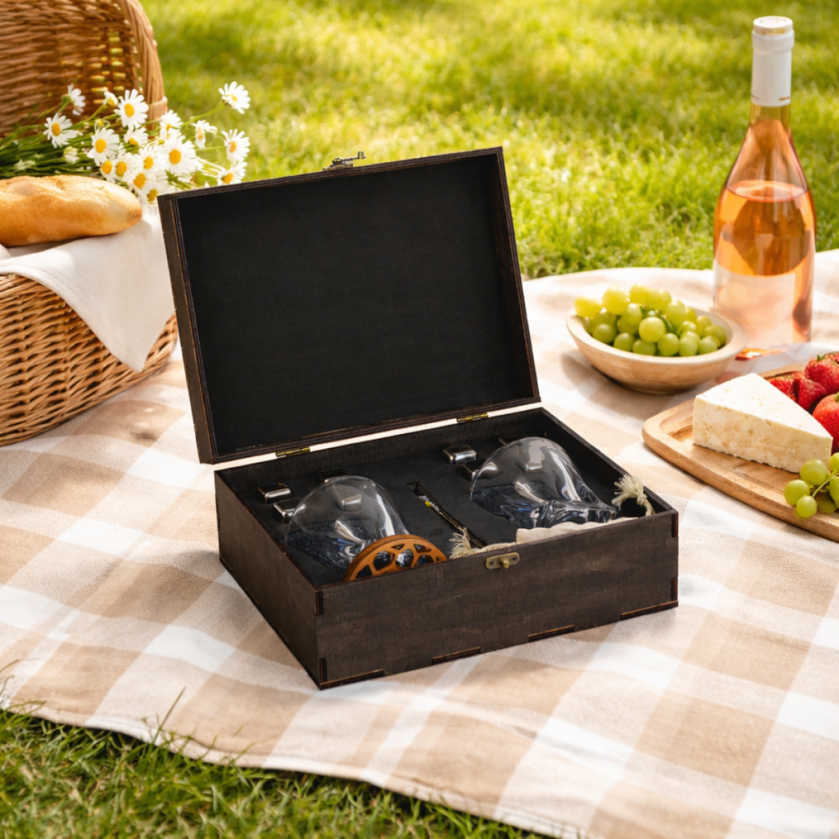 Подарунковий набір для віскі Moltis Relax-1004 у дерев’яній коробці (8 металевих кубиків келихи Quadro) 10065