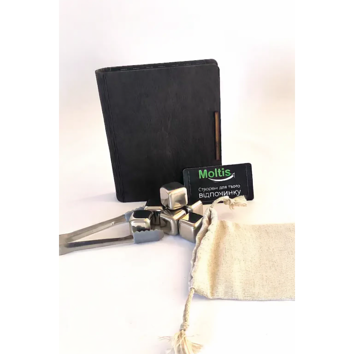 Кубики для віскі Moltis Relax Whiskey Stones Original Wood 8 шт з металу у серебряном цвете (без гравировки) MBS - 10507