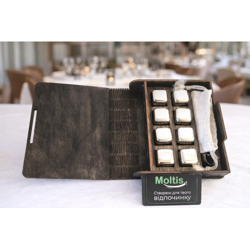 Кубики для віскі Moltis Relax Whiskey Stones Original Wood 8 шт з металу у серебряном цвете (без гравировки) MBS - 10507