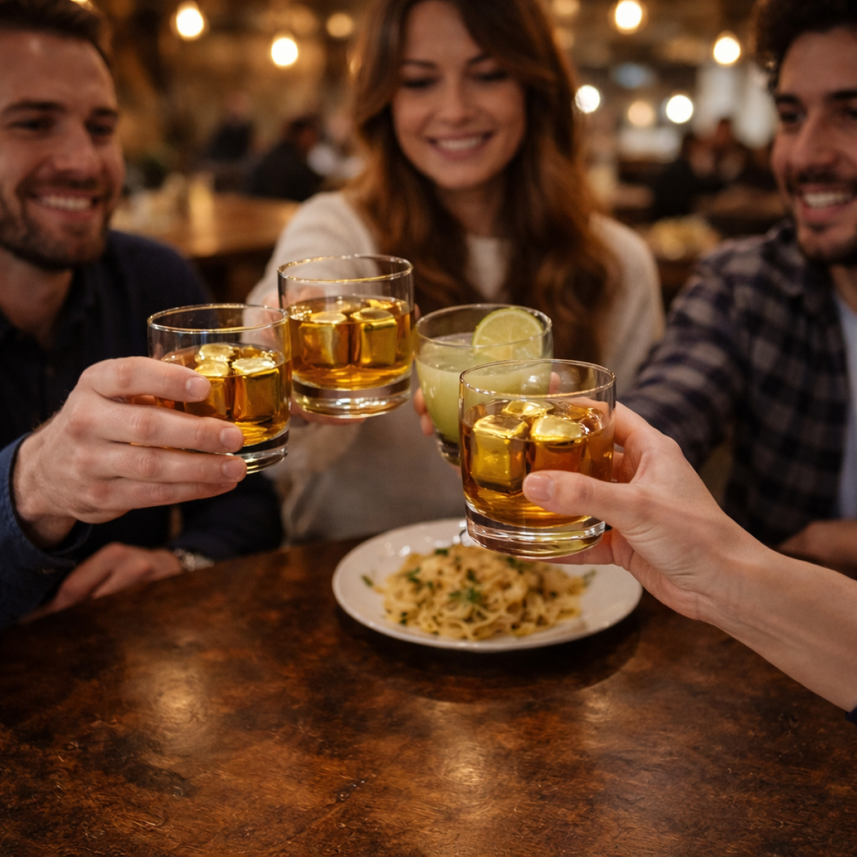 Кубики для віскі та інших напоїв Moltis 12 шт металеві Золото + щипці Whiskey Stones Gold