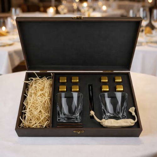 Набір 2 склянки Quadro з золотими кубиками + секція