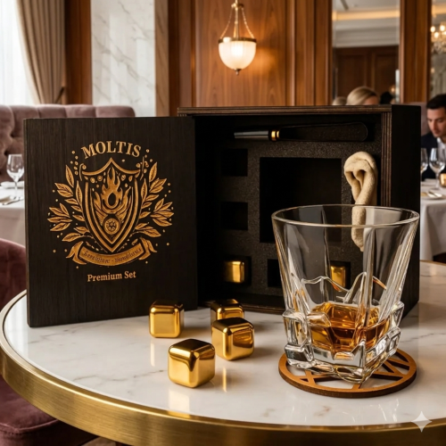 Подарунковий набір для віскі Moltis Saxum Premium з келихом і кубиками