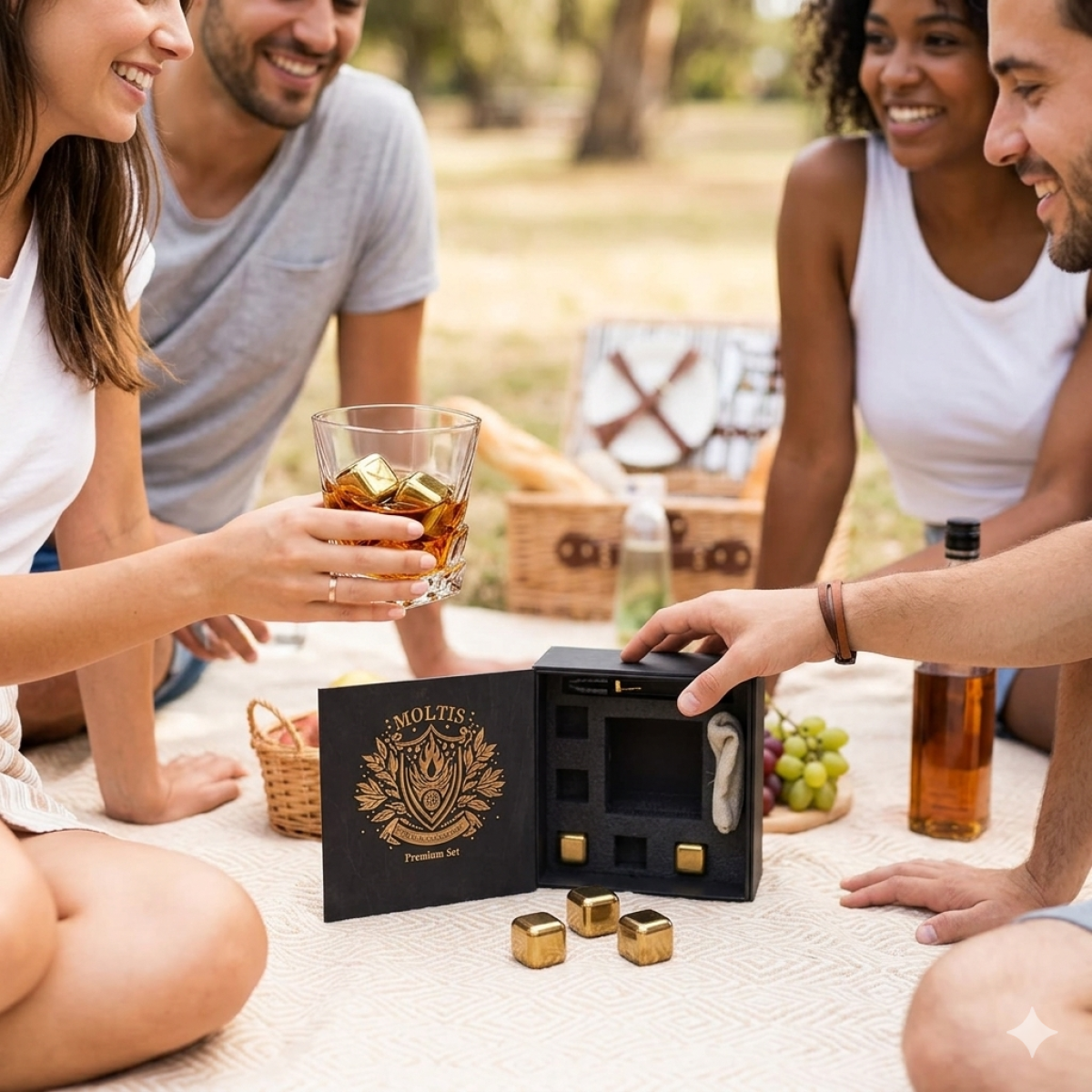 Подарунковий набір для віскі Moltis Saxum Premium з келихом і кубиками