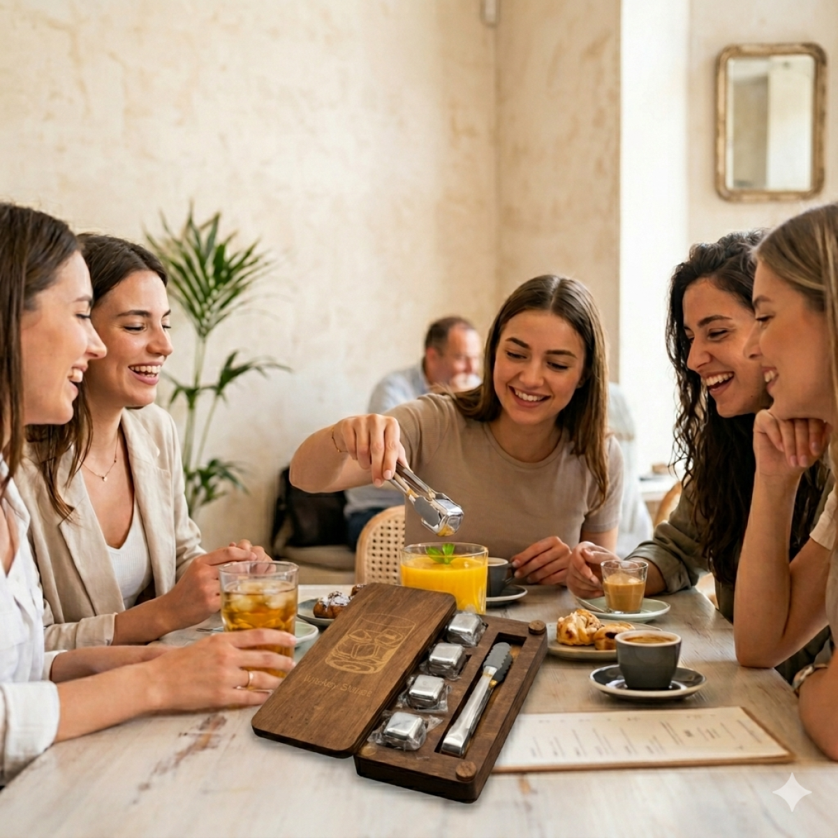 Подарунковий набір для віскі Moltis Relax – 4 срібні металеві кубики в дерев’яній коробці (WS-10701)