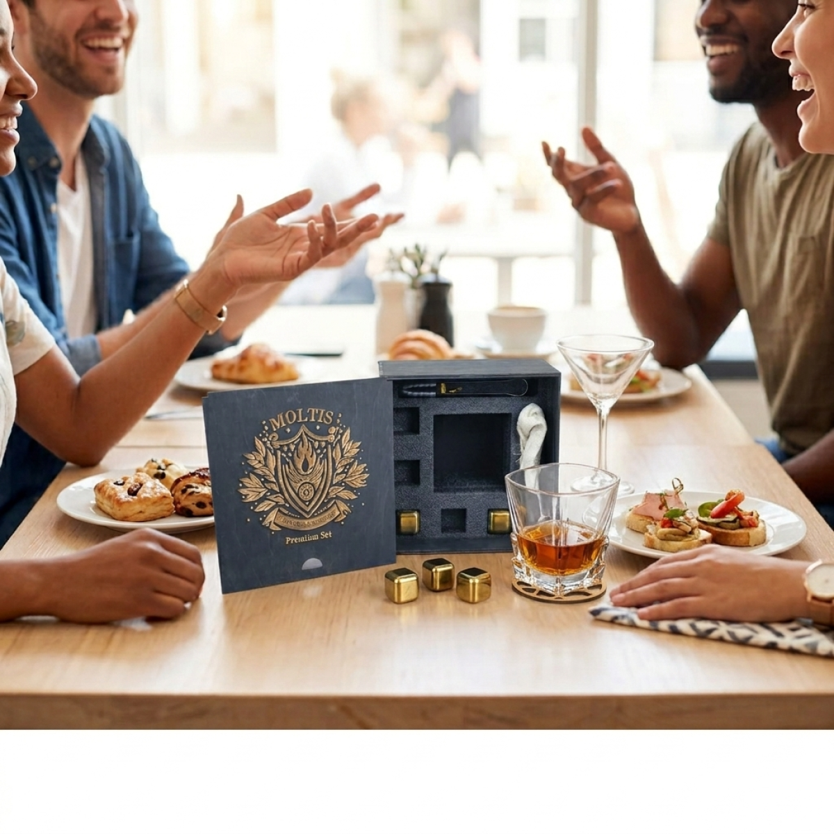 Подарунковий набір для віскі Moltis Saxum Premium з келихом і кубиками