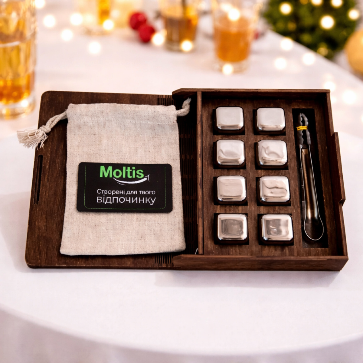 Кубики для віскі Moltis Relax Whiskey Stones Original Wood 8 шт з металу у срібному кольорі 