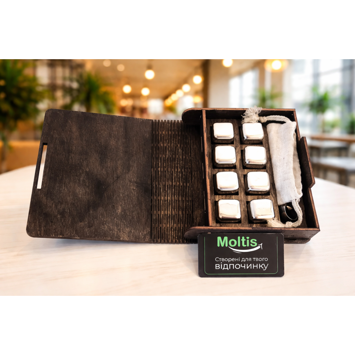 Кубики для віскі Moltis Relax Whiskey Stones Original Wood 8 шт з металу у срібному кольорі MBS - 10502