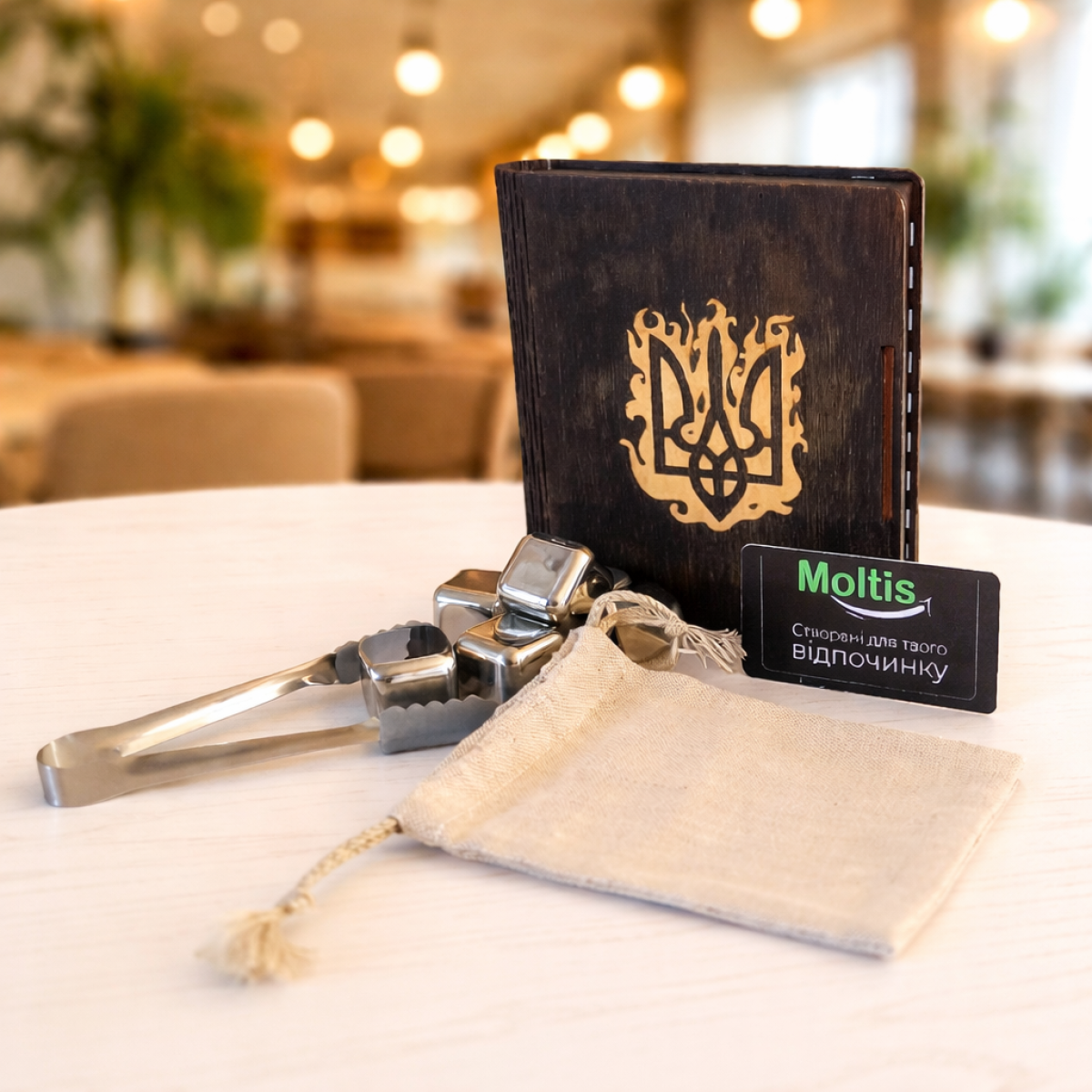 Кубики для віскі Moltis Relax Whiskey Stones Original Wood 8 шт з металу у срібному кольорі MBS - 10502