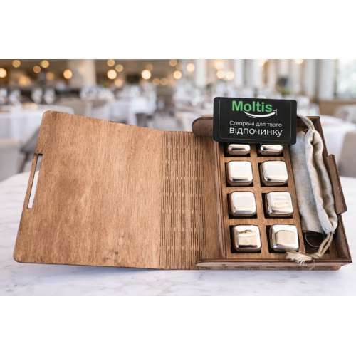 Кубики для віскі Moltis Relax Whiskey Stones Original Wood 8 шт з металу у срібному кольорі MBS-10503
