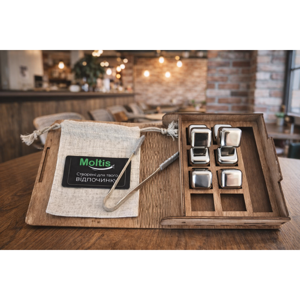 Кубики для віскі Moltis Relax Whiskey Stones Original Wood 8 шт з металу у срібному кольорі MBS-10503