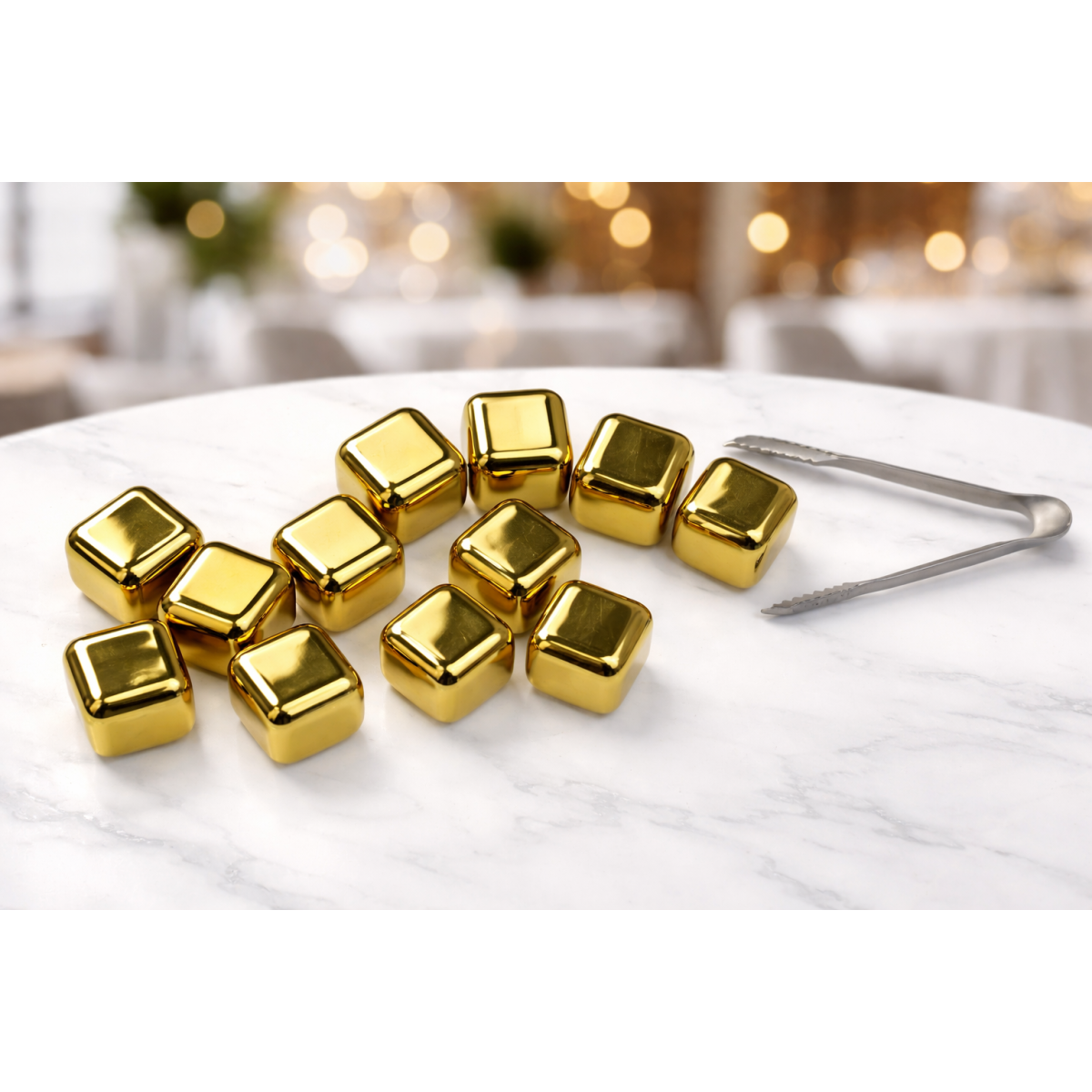 Кубики для віскі та інших напоїв Moltis 6 шт Золото + щипці Whiskey Stones Gold GK6