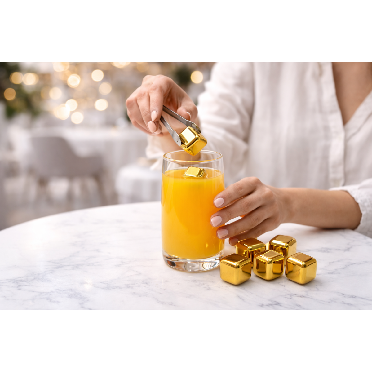 Кубики для віскі та інших напоїв Moltis 6 шт Золото + щипці Whiskey Stones Gold GK6