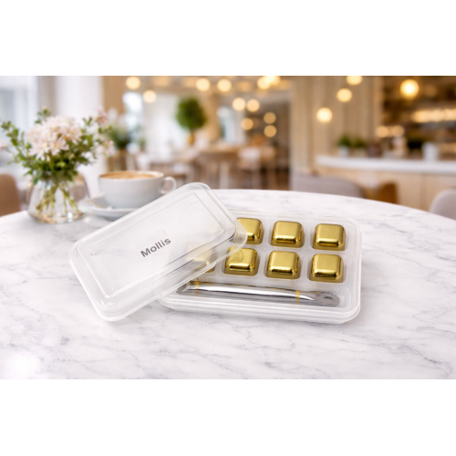 Кубики для віскі та інших напоїв Moltis 6 шт Золото + щипці Whiskey Stones Gold GK6