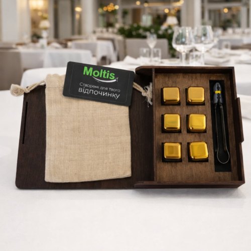 Кубики для віскі Moltis Relax Whiskey Stones Original Wood 6 шт з металу у золотому кольорі MBG - 10508