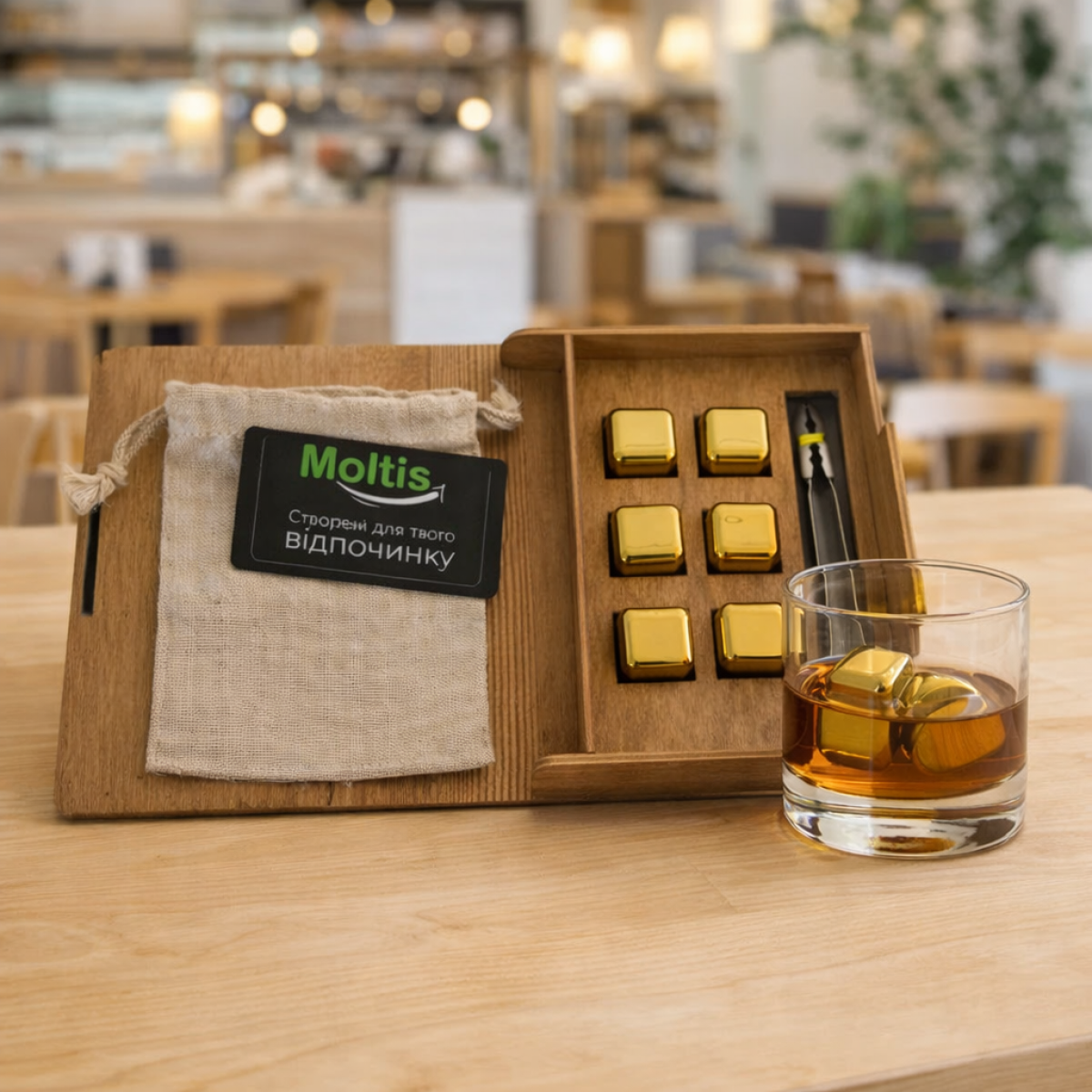 Кубики для віскі Moltis Relax Whiskey Stones Original Wood 6 шт з металу у золотому кольорі MBG - 10509