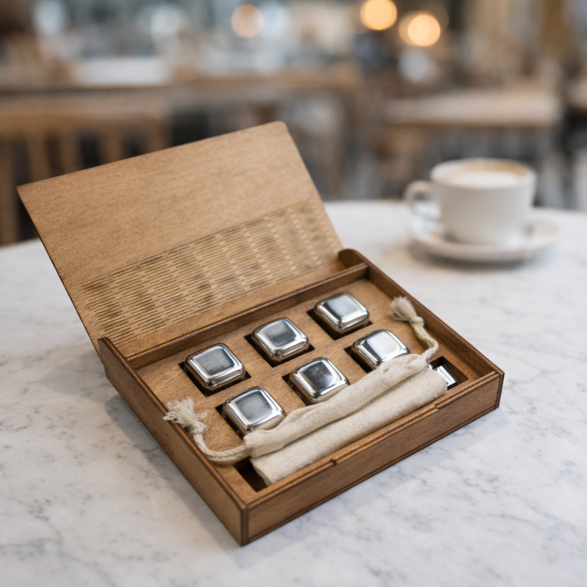 Кубики для віскі Moltis Relax Whiskey Stones Original Wood 6 шт з металу у серебряном цвете MBS - 10501