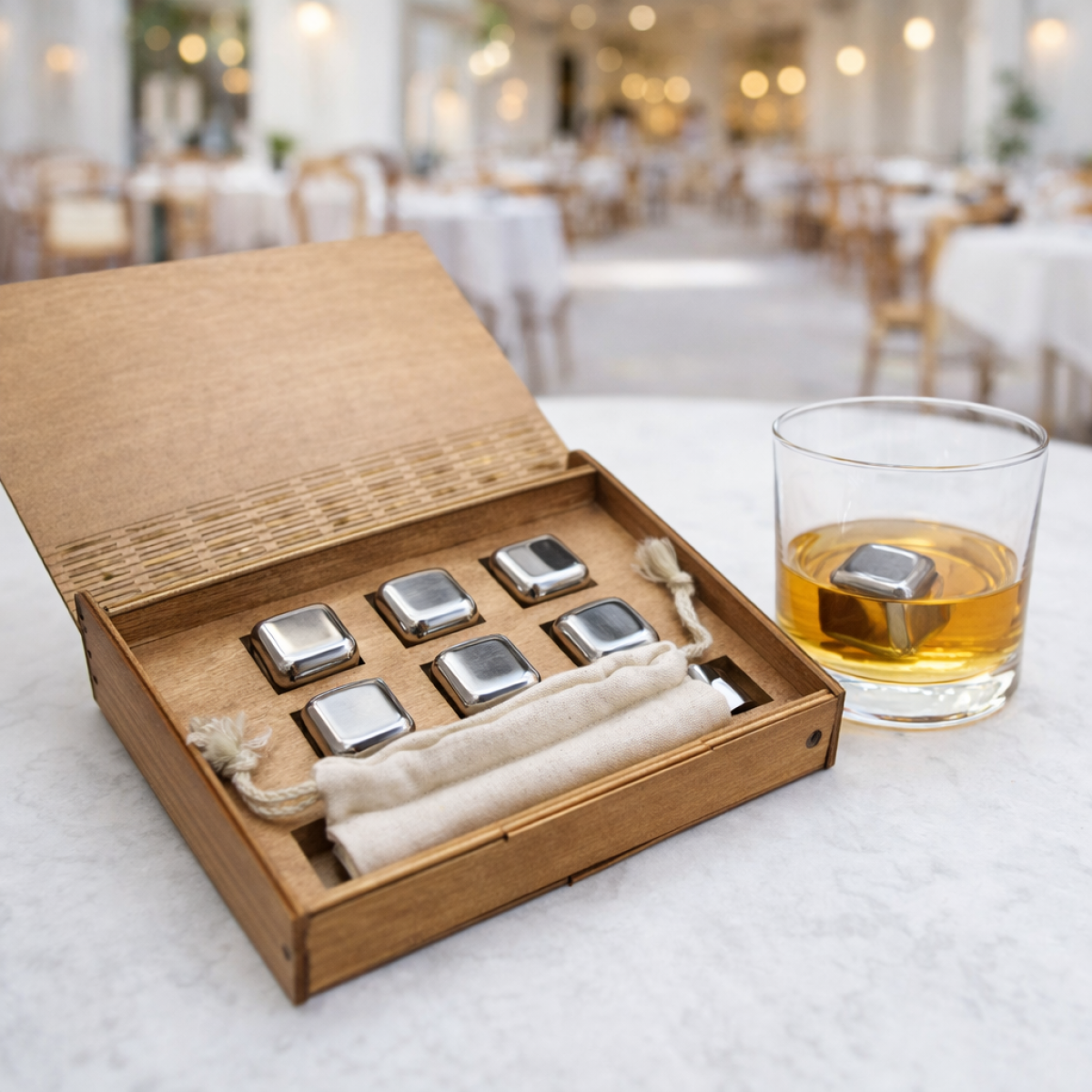 Кубики для віскі Moltis Relax Whiskey Stones Original Wood 6 шт з металу у серебряном цвете MBS - 10501