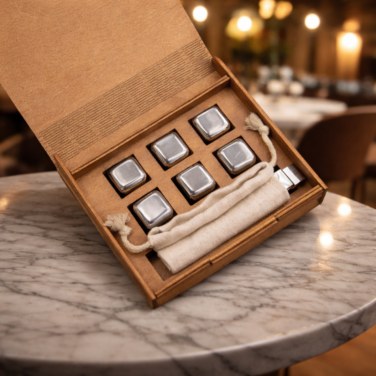 Кубики для віскі Moltis Relax Whiskey Stones Original Wood 6 шт з металу у серебряном цвете (без гравировки) MBS - 10504
