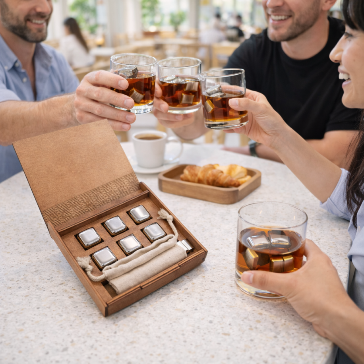 Кубики для віскі Moltis Relax Whiskey Stones Original Wood 6 шт з металу у серебряном цвете (без гравировки) MBS - 10504