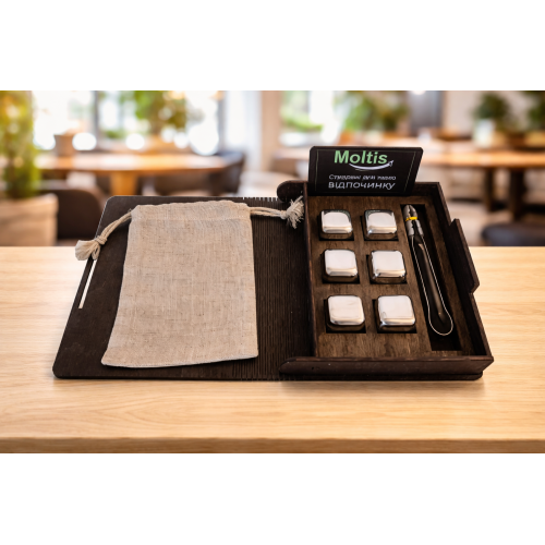 Кубики для віскі Moltis Relax Whiskey Stones Original Wood 6 шт з металу у серебряном цвете (без гравировки) MBS - 10505