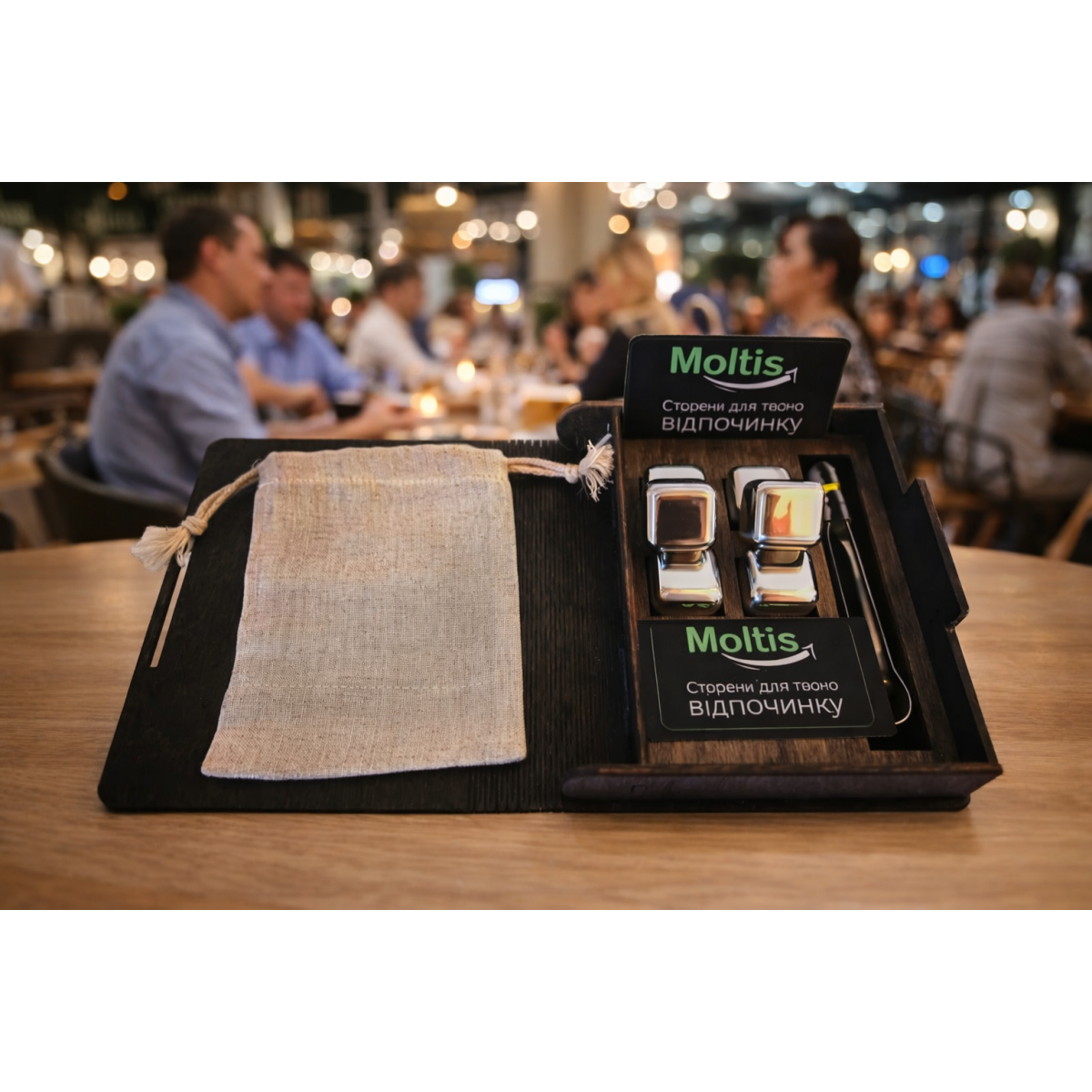 Кубики для віскі Moltis Relax Whiskey Stones Original Wood 6 шт з металу у серебряном цвете (без гравировки) MBS - 10505