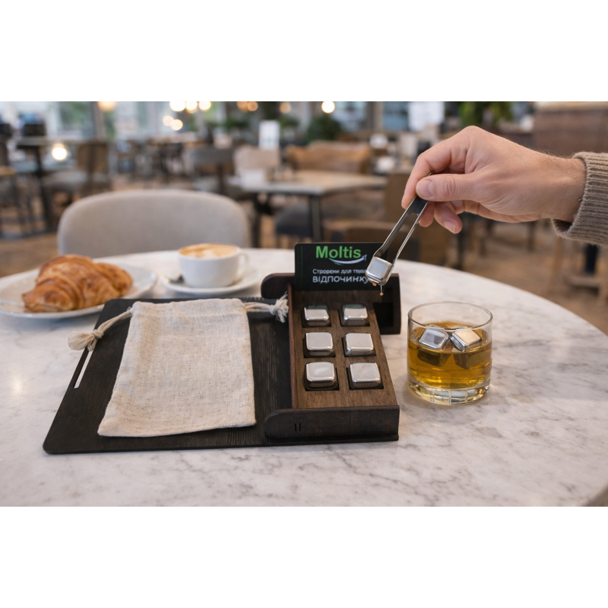 Кубики для віскі Moltis Relax Whiskey Stones Original Wood 6 шт з металу у серебряном цвете (без гравировки) MBS - 10505