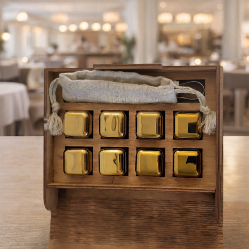 Кубики для віскі Moltis Relax Whiskey Stones Original Wood 8 шт з металу у золотому кольорі MBG - 10511