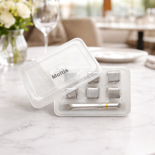 Кубики для віскі та інших напоїв Moltis 6 шт металеві Срібло + щипці Whiskey Stones Silver