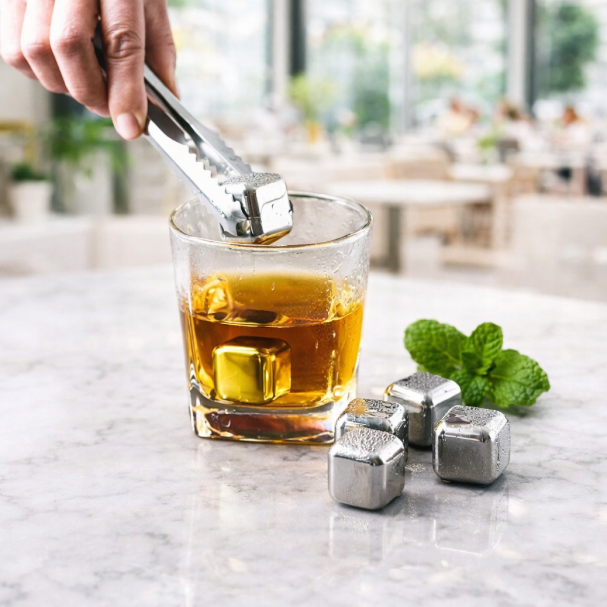 Кубики для віскі та інших напоїв Moltis 6 шт металеві Срібло + щипці Whiskey Stones Silver