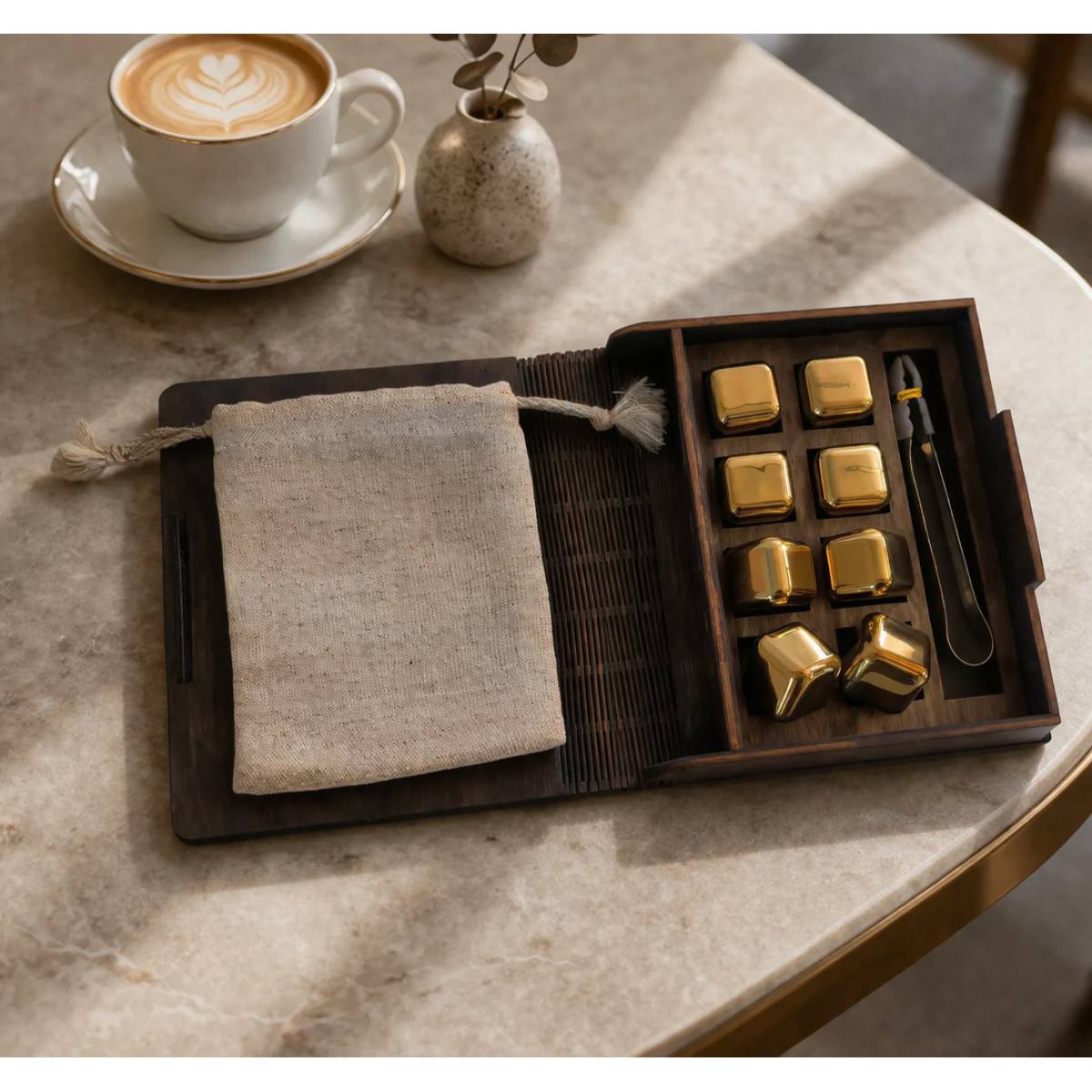 Кубики для віскі Moltis Relax Whiskey Stones Original Wood 8 шт з металу у золотом цвете (без гравировки) MBG - 10514