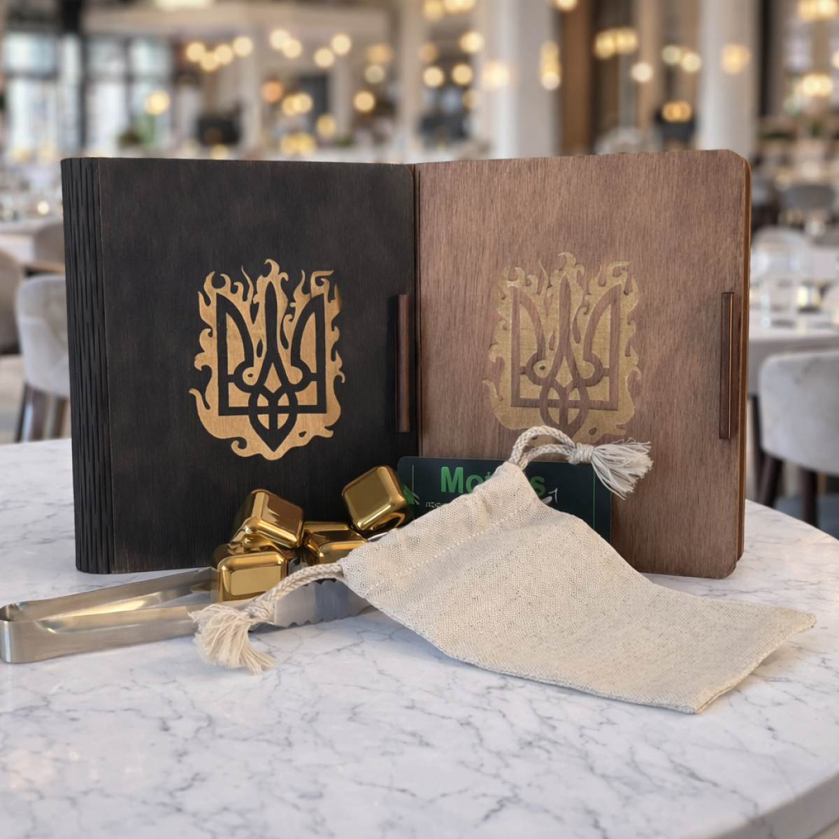 Кубики для віскі Moltis Relax Whiskey Stones Original Wood 8 шт з металу у золотому кольорі MBG - 10510