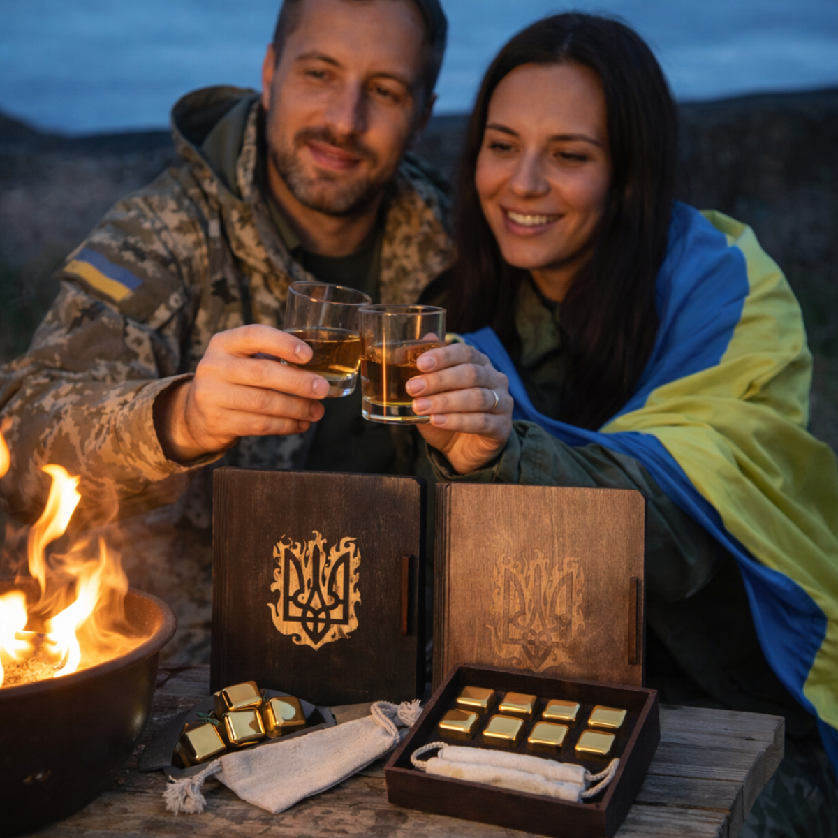 Кубики для віскі Moltis Relax Whiskey Stones Original Wood 8 шт з металу у золотом цвете (без гравировки) MBG - 10514