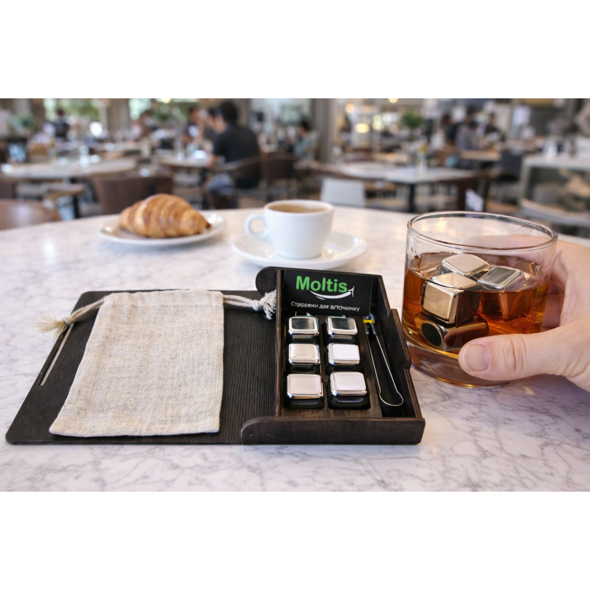 Кубики для віскі Moltis Relax Whiskey Stones Original Wood 6 шт з металу у серебряном цвете MBS - 10500