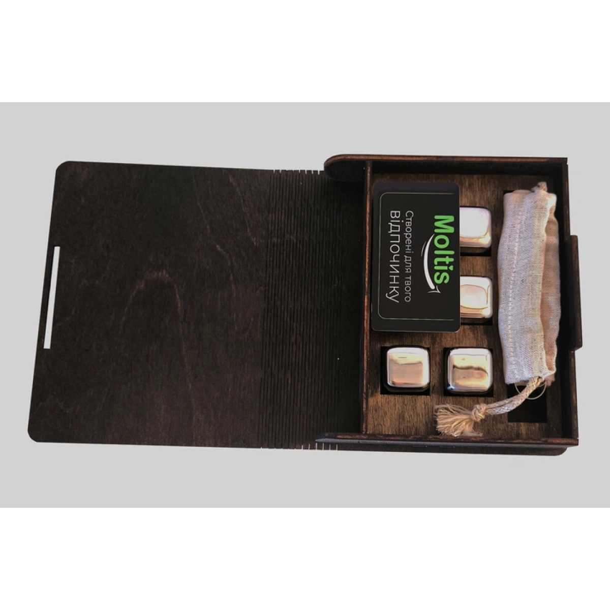 Кубики для віскі Moltis Relax Whiskey Stones Original Wood 6 шт з металу у серебряном цвете MBS - 10500
