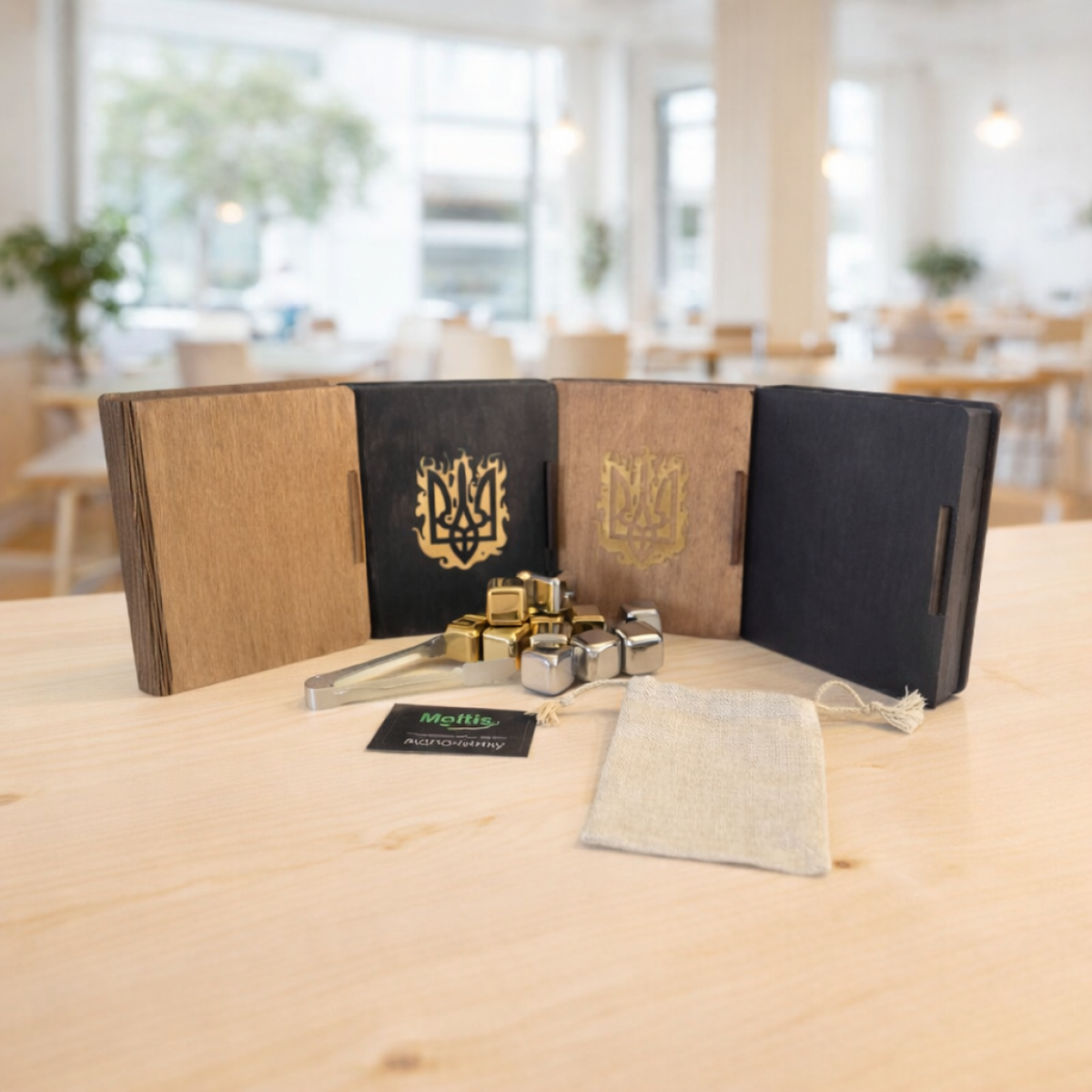 Кубики для віскі Moltis Relax Whiskey Stones Original Wood 6 шт з металу у золотом цвете (без гравировки) MBG - 10513