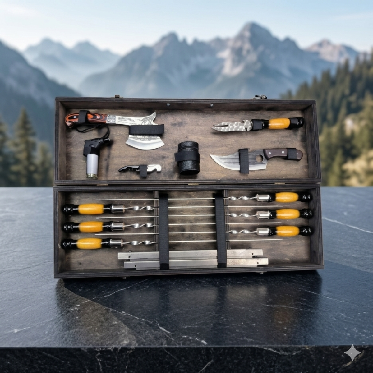 Стильний набір для мангалу у кейсі, комплект для шашлику чоловіку