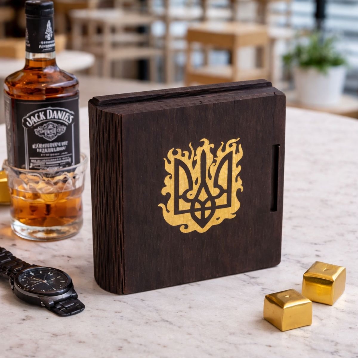 Кубики для віскі Moltis Relax Whiskey Stones Original Wood 6 шт з металу у золотому кольорі MBG - 10508