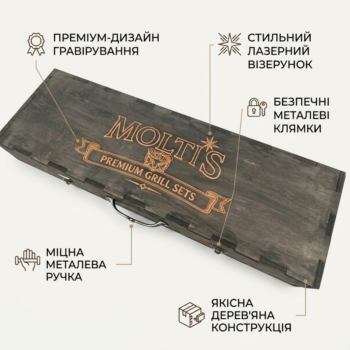 Molti's Premium Grill Sets — подарунковий набір у гравійованому кейсі MT-10990