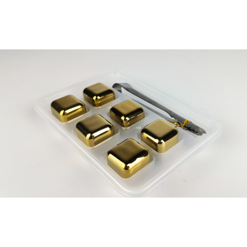 Кубики для віскі та інших напоїв Moltis 6 шт Золото + щипці Whiskey Stones Gold GK6