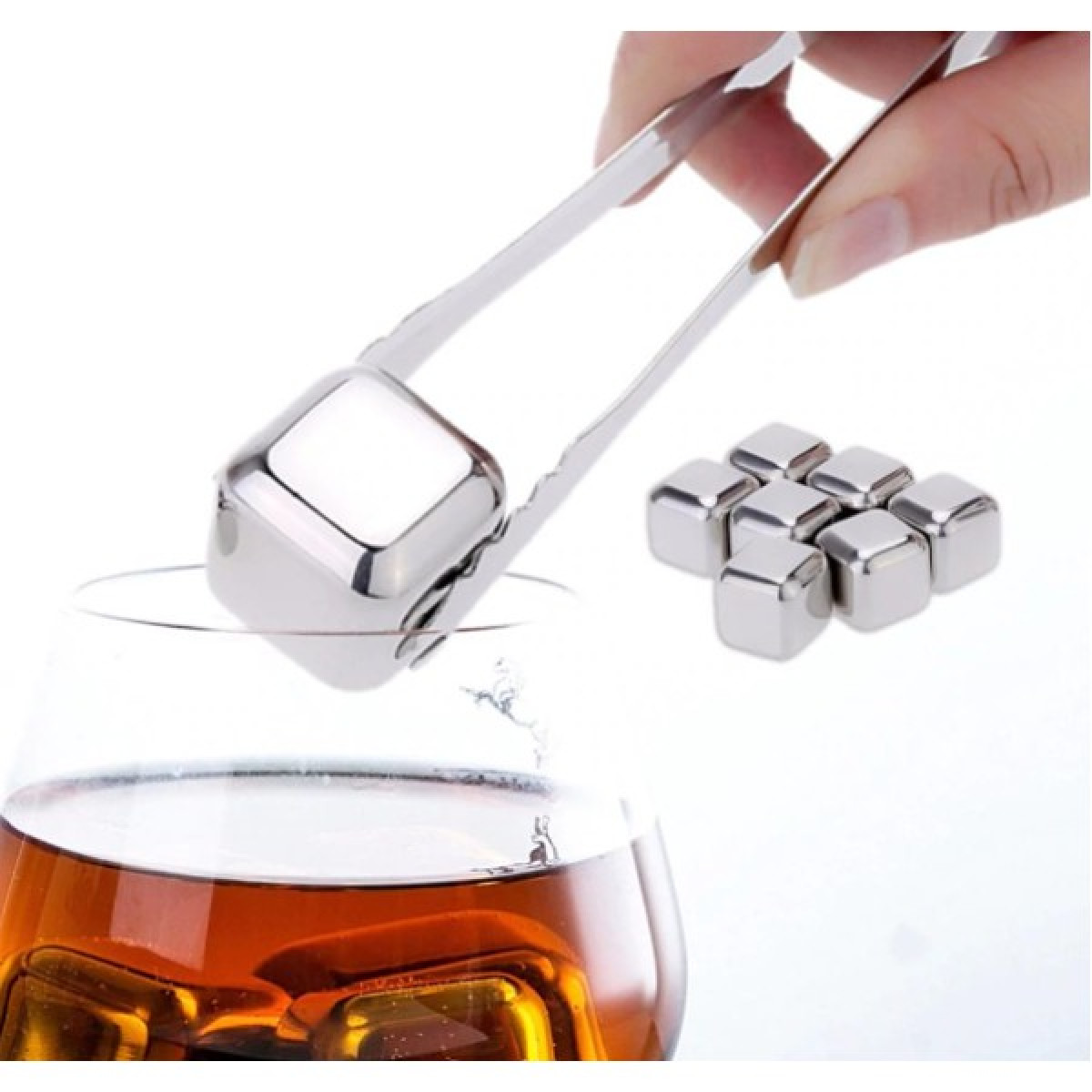 Кубики для віскі та інших напоїв Moltis 8 шт металеві Срібло + щипці Whiskey Stones Silver
