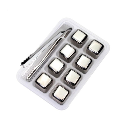 Кубики для віскі та інших напоїв Moltis 8 шт металеві Срібло + щипці Whiskey Stones Silver