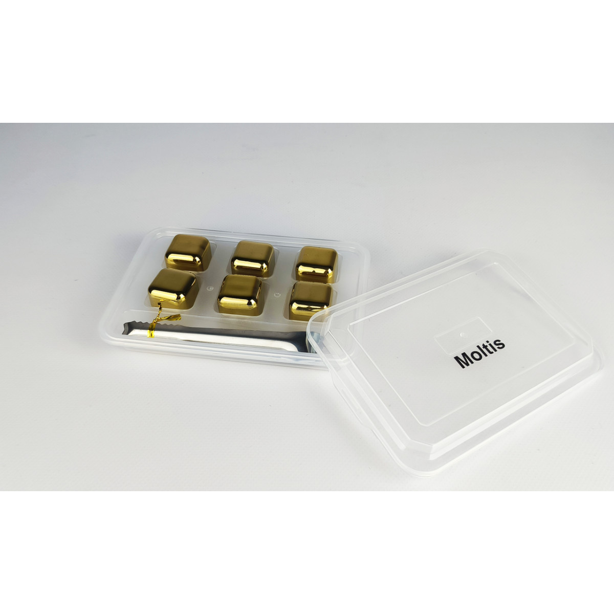 Кубики для віскі та інших напоїв Moltis 6 шт Золото + щипці Whiskey Stones Gold GK6