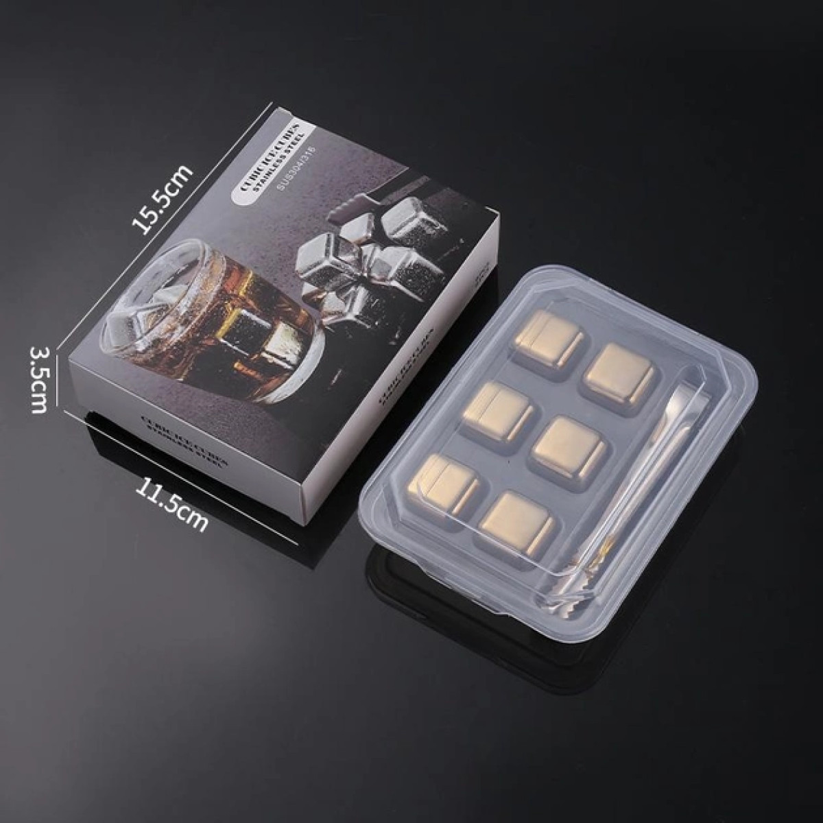 Кубики для віскі та інших напоїв Moltis 6 шт Золото + щипці Whiskey Stones Gold GK6