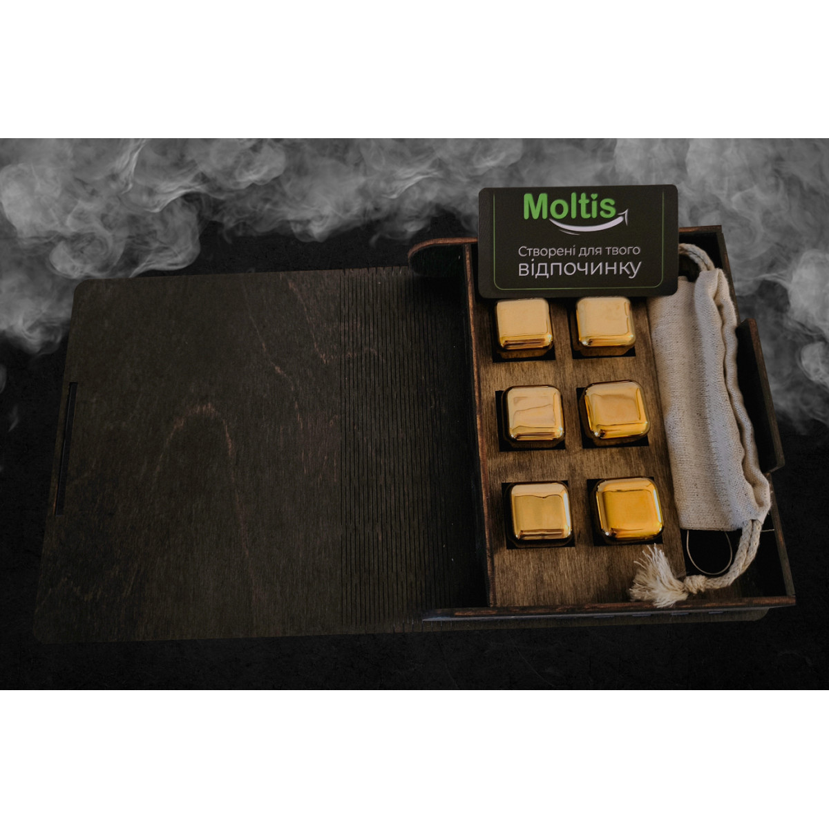 Кубики для віскі Moltis Relax Whiskey Stones Original Wood 6 шт з металу у золотому кольорі MBG - 10508