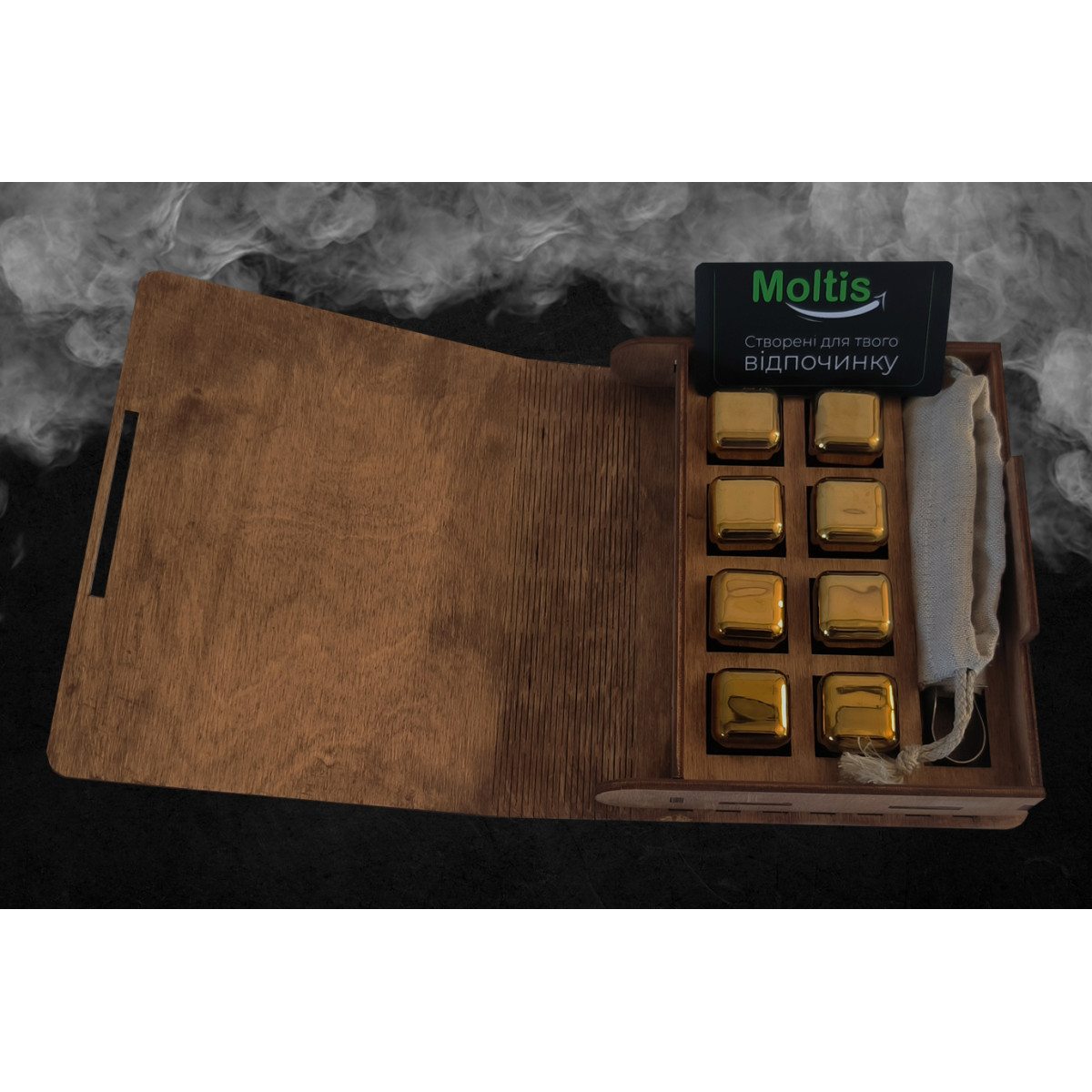 Кубики для віскі Moltis Relax Whiskey Stones Original Wood 8 шт з металу у золотом цвете (без гравировки) MBG - 10515