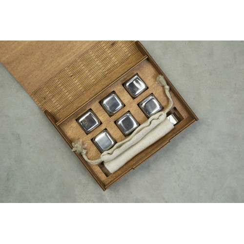Кубики для віскі Moltis Relax Whiskey Stones Original Wood 6 шт з металу у серебряном цвете (без гравировки) MBS - 10504