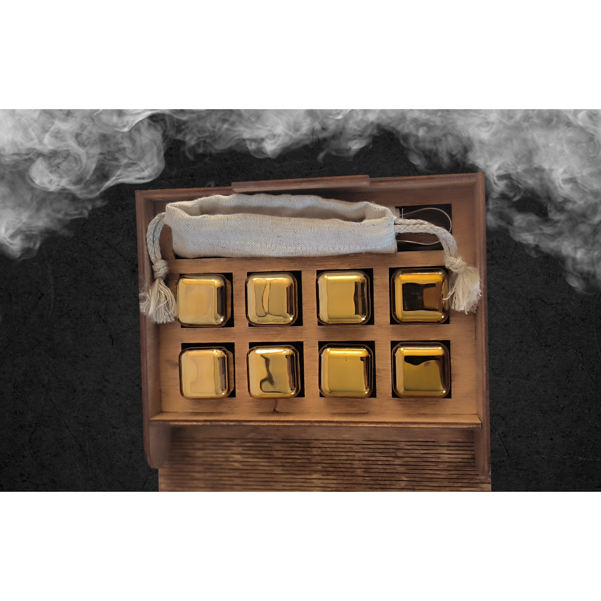 Кубики для віскі Moltis Relax Whiskey Stones Original Wood 8 шт з металу у золотом цвете (без гравировки) MBG - 10515