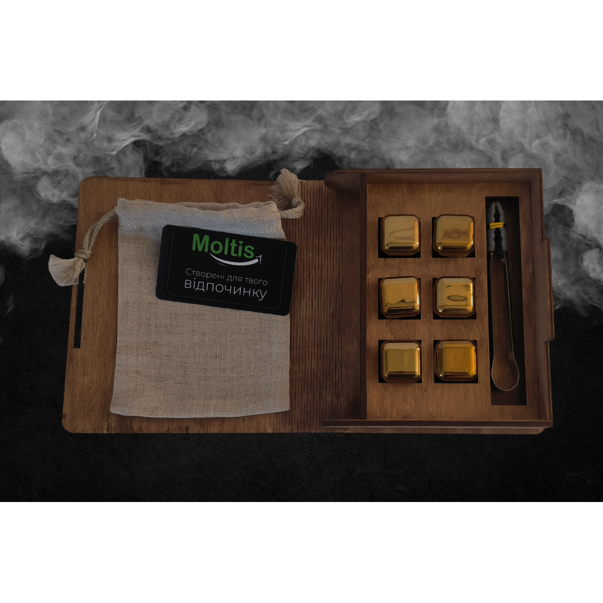 Кубики для віскі Moltis Relax Whiskey Stones Original Wood 6 шт з металу у золотом цвете (без гравировки) MBG - 10513